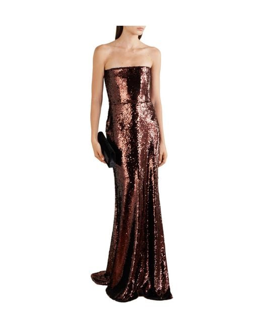 Alex Perry Brown Sequin-Embellished Gown