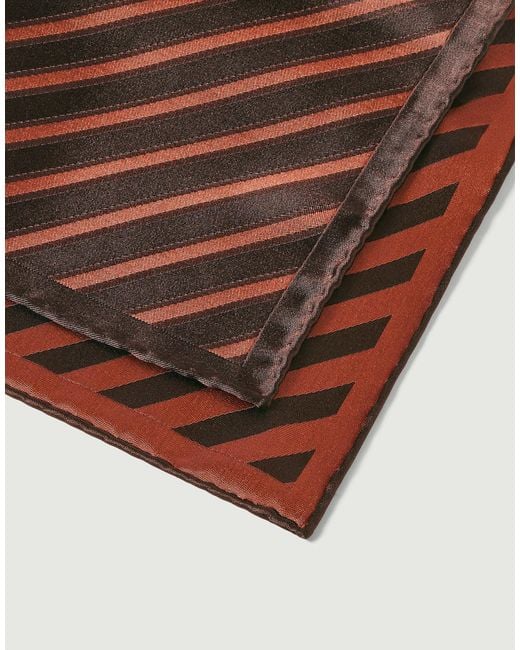 Brunello Cucinelli Red Regimental Stripe Silk Pocket Square for men