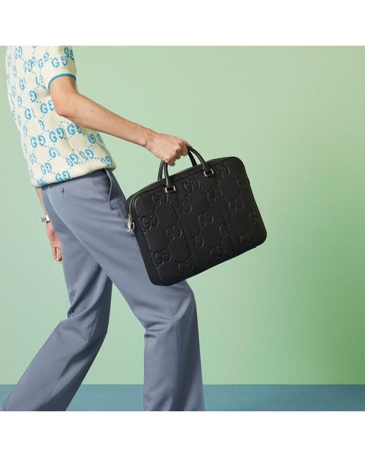 Gucci Black Debossed-Logo Laptop Bag for men