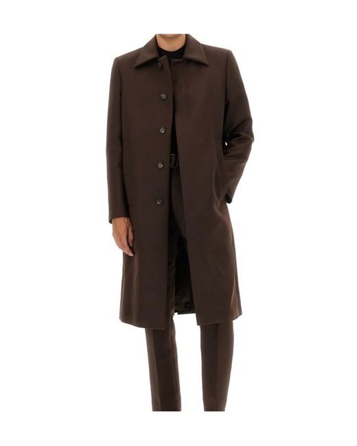 MM6 by Maison Martin Margiela Brown Buttoned Tailored Overcoat for men