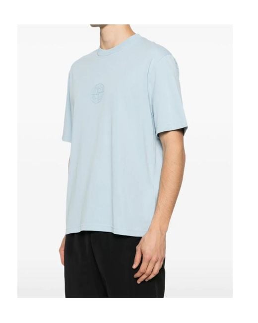 Stone Island Blue Camo Compass Printed Crewneck T-Shirt for men