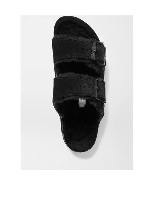 Birkenstock Black Arizona Shearling Double-Strap Sandals