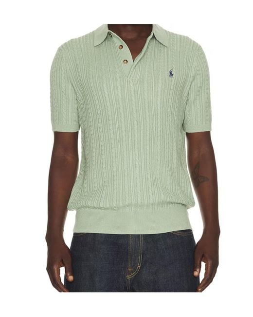 Polo Ralph Lauren Green Cable-Knit Embroidered Polo Sweater for men