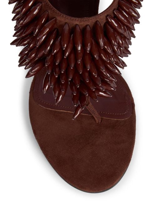 Balmain Brown No Wedge Beaded Suede Sandals