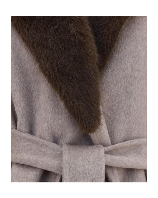 P.A.R.O.S.H. Brown P.A.R.O..H. Belted Fur Collar Midi Coat