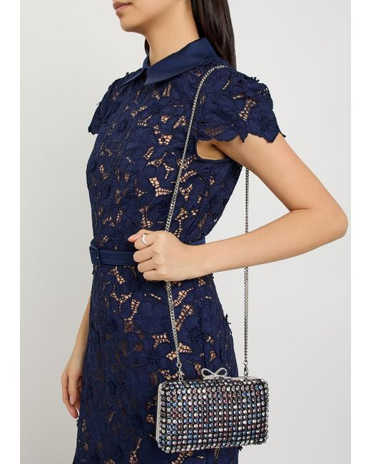 Self-Portrait Black Crystal-Embellished Satin Box Clutch