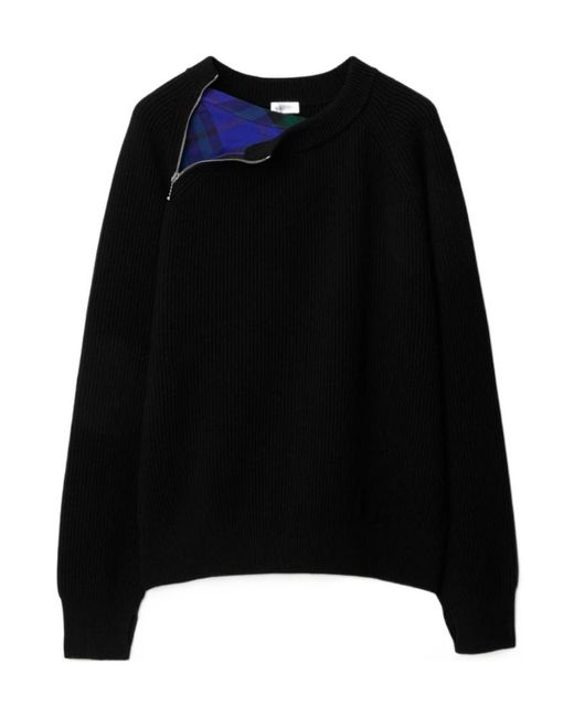 Burberry Black Zip-Detailed Crewneck Knitted Jumper for men