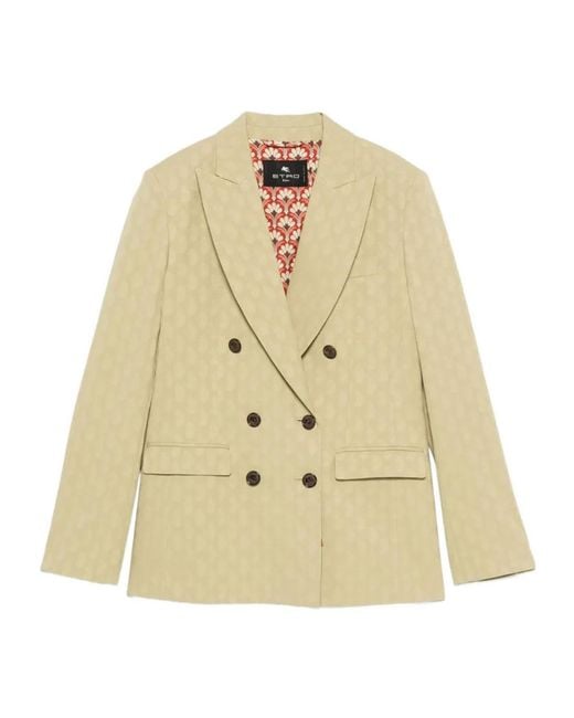 Etro Natural Double-Breasted Patterned Blazer
