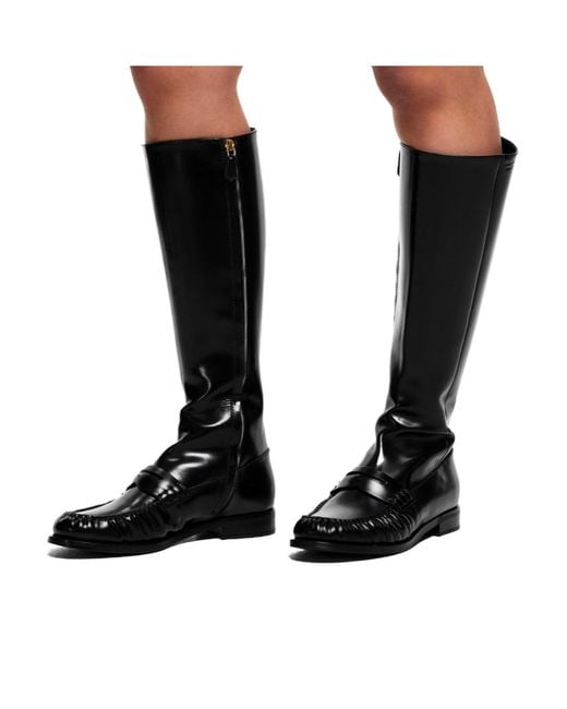 Prada Black Leather Knee-High Boots