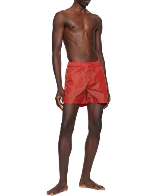 Moncler Red Logo Patch Stripe Detailed Swim Shorts for men