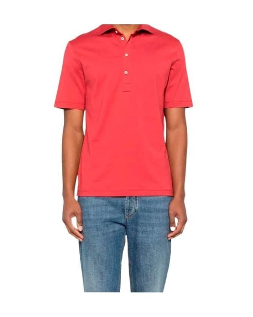 Brunello Cucinelli Red Short-Sleeved Polo Shirt for men