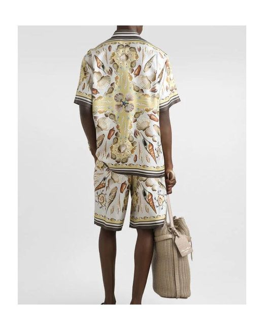 Dolce & Gabbana White Shell Printed Short-Sleeved Shirt for men