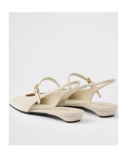 Prada White Patent Leather Slingback Ballerinas