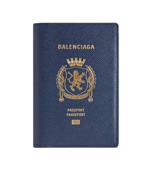 Balenciaga Blue Logo Printed Passport Holder for men