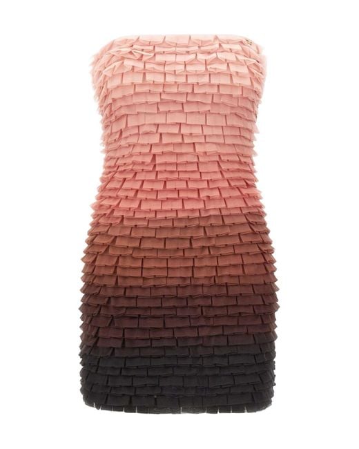 Elisabetta Franchi Red Degrade Ruffled Mini Dress