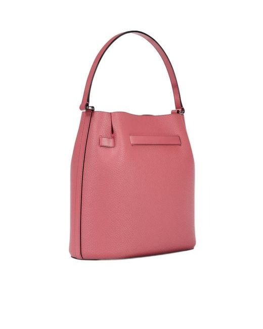 Michael Kors Pink Carson Medium Pebbled Leather Convertible Bucket Crossbody Bag