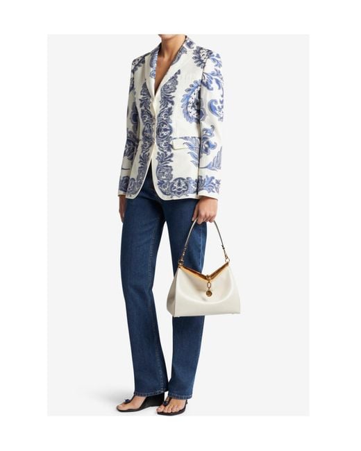 Etro Blue Jacket With Fil Coupé Jacquard Floral Motif