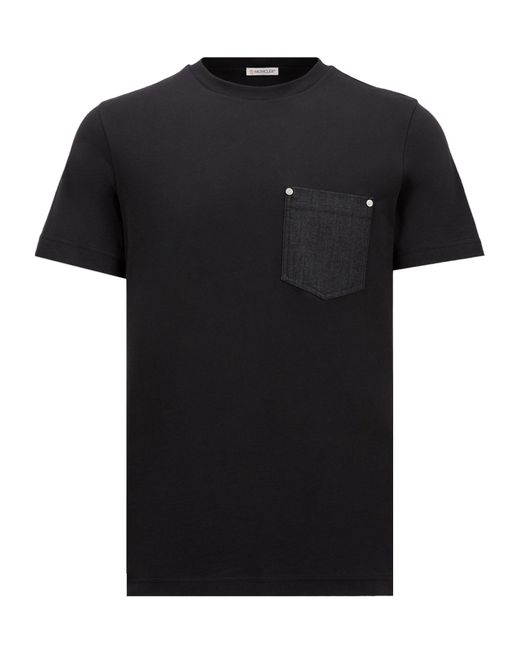 Moncler Black Cotton Denim T-Shirt With Pocket for men