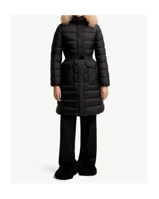 Moncler Black Khloesse Shearling-Trimmed Hooded Long Down Jacket