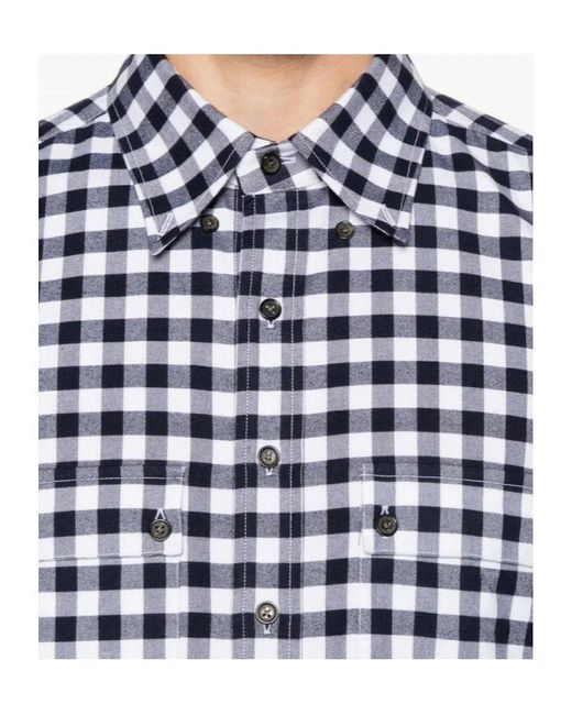 Thom Browne Blue Gingham-Pattern Buttoned Shirt for men