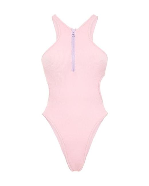 Reina Olga Pink Zipper Detail One-Piece Swimsuit