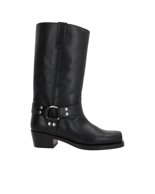 Paris Texas Black Square Toe Studded Ankle Boots