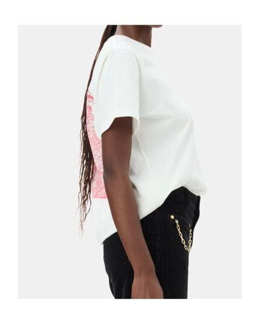 Ganni White Logo Printed Crewneck T-Shirt