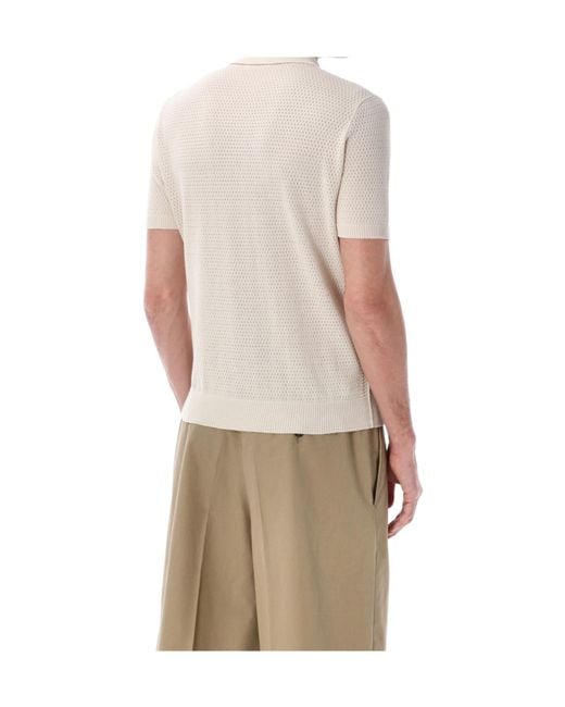 Roberto Collina Natural Mesh Knit Polo Shirt for men