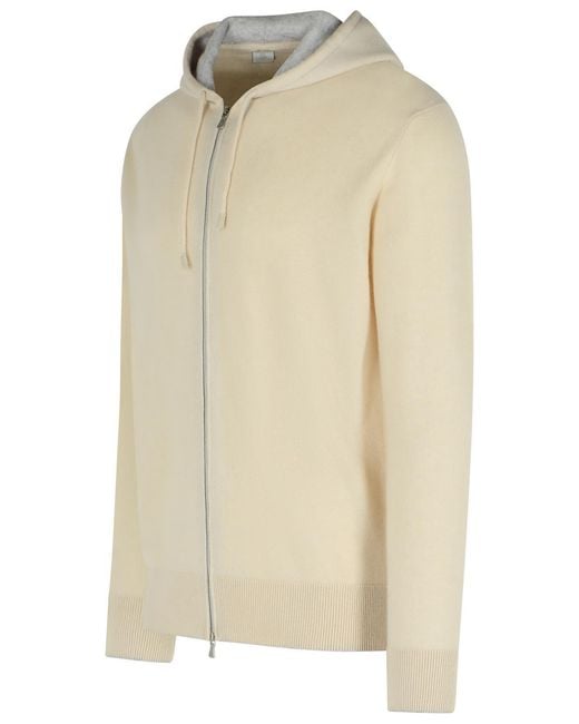 Eleventy Natural Zip-Up Knitted Hoodie for men