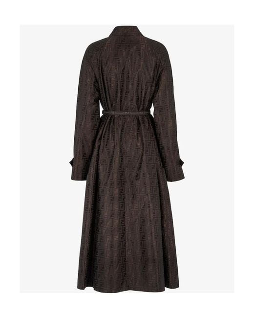Fendi Black Ff Jacquard Belted Coat