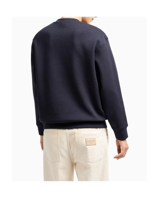 Emporio Armani Blue Logo Embroidered Crewneck Sweatshirt for men