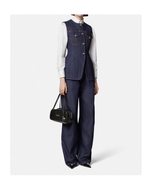 Versace Blue Button-Up Denim Gilet