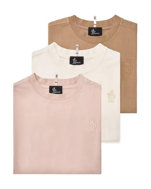 Moncler Pink Grenoble 3 Packs Logo Patch Crewneck T-Shirt