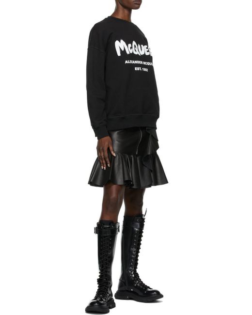 McQueen Black Graffiti Logo Crewneck Sweatshirt