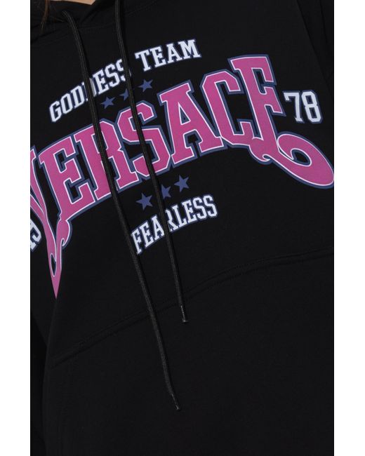 Versace Black Logo Printed Drawstring Hoodie