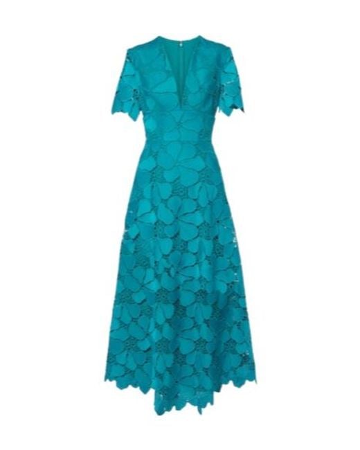 Elie Saab Blue Deep V-Neck Dress