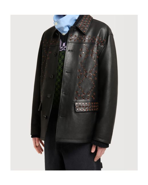 Marni Black Leather Jacket With Studded Front for men