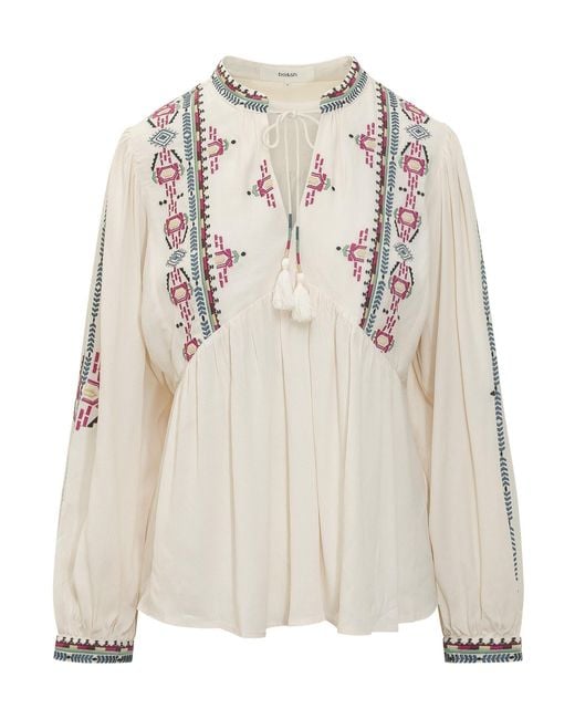 Ba&sh Natural Embroidered Tie-Neck Blouse