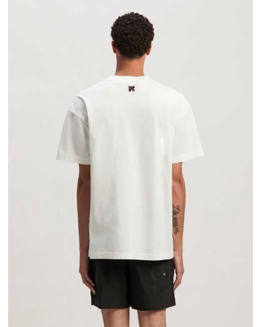 Palm Angels White Monogram Printed Crewneck T-Shirt for men