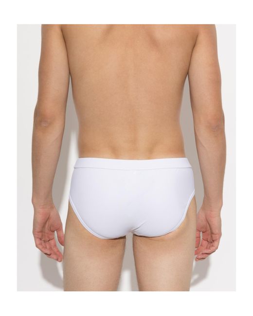 Dolce & Gabbana White Logo Patch Drawstring Swim Briefs for men
