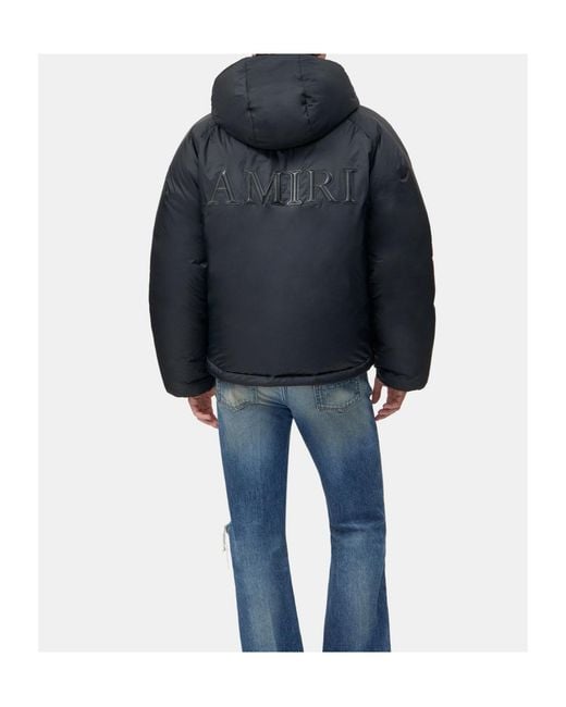 Amiri Blue Logo Patch Hooded Down Jacket for men