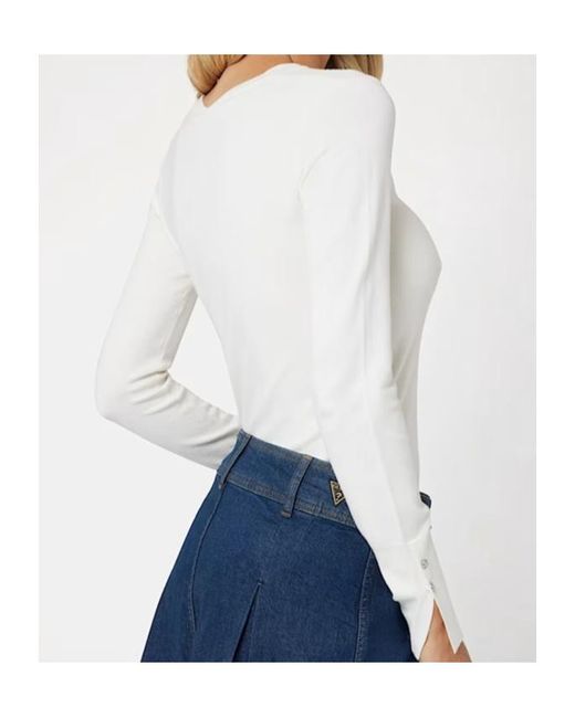 Guess White Button-Details Top