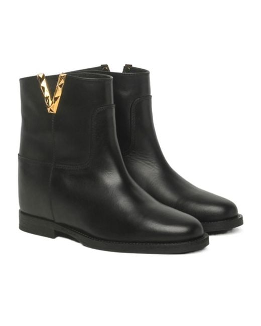 Via Roma 15 Black Split Detail Short Boots