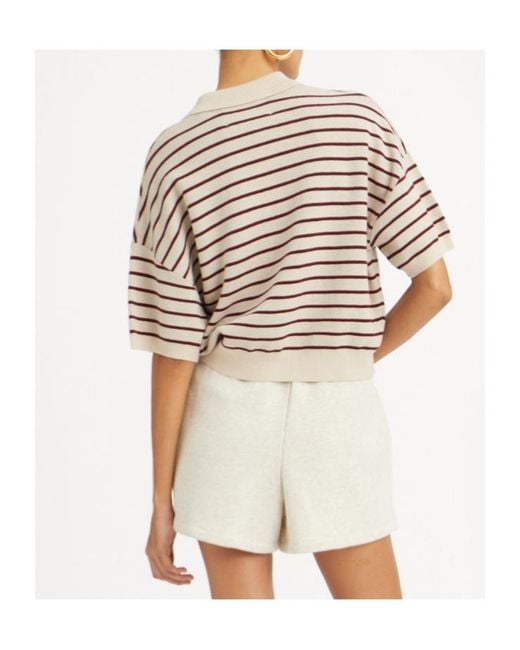 ROTATE BIRGER CHRISTENSEN Natural Striped Cropped Polo Top