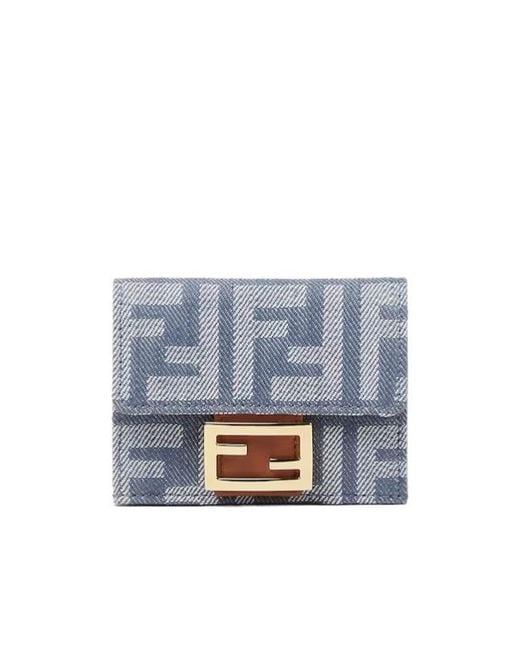 Fendi Blue Baguette Ff Jacquard Micro Trifold Wallet
