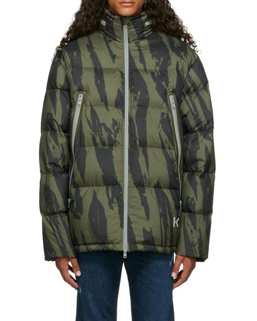 KENZO Green Pleat Camo-Print Puffer Jacket for men