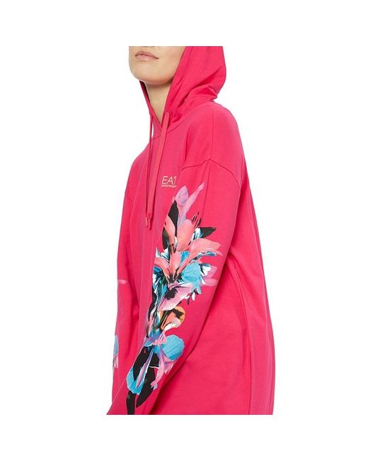 EA7 Pink Ea7 Series Floral Pattern Hooded Long Sweaters