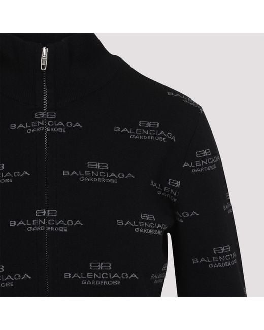 Balenciaga Black Allover Logo Zipped Knit Cardigan