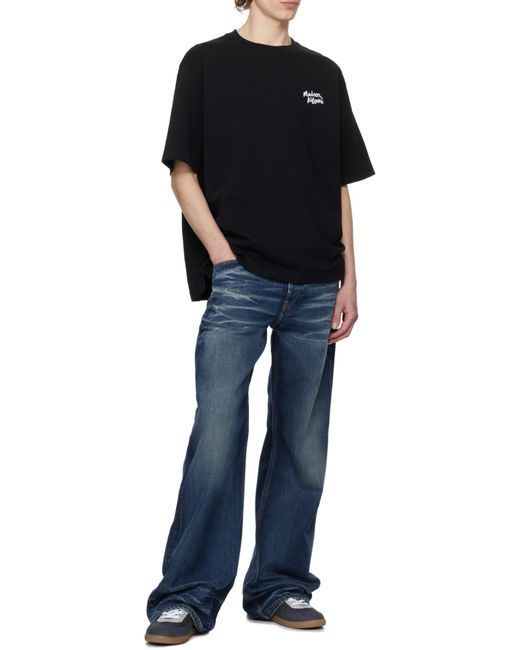 Maison Kitsuné Black Maison Kitsuné Logo-Embroidered Crewneck T-Shirt for men