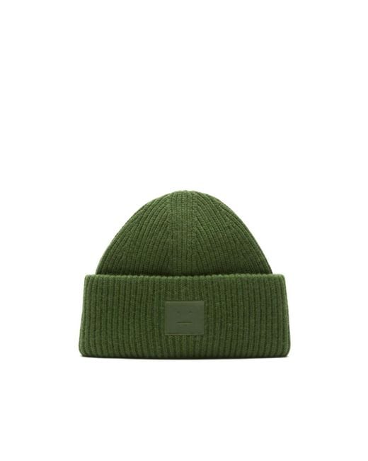 Acne Green Ribbed Patch Hat